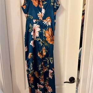 Floral Teal thin straps Maxi Dress